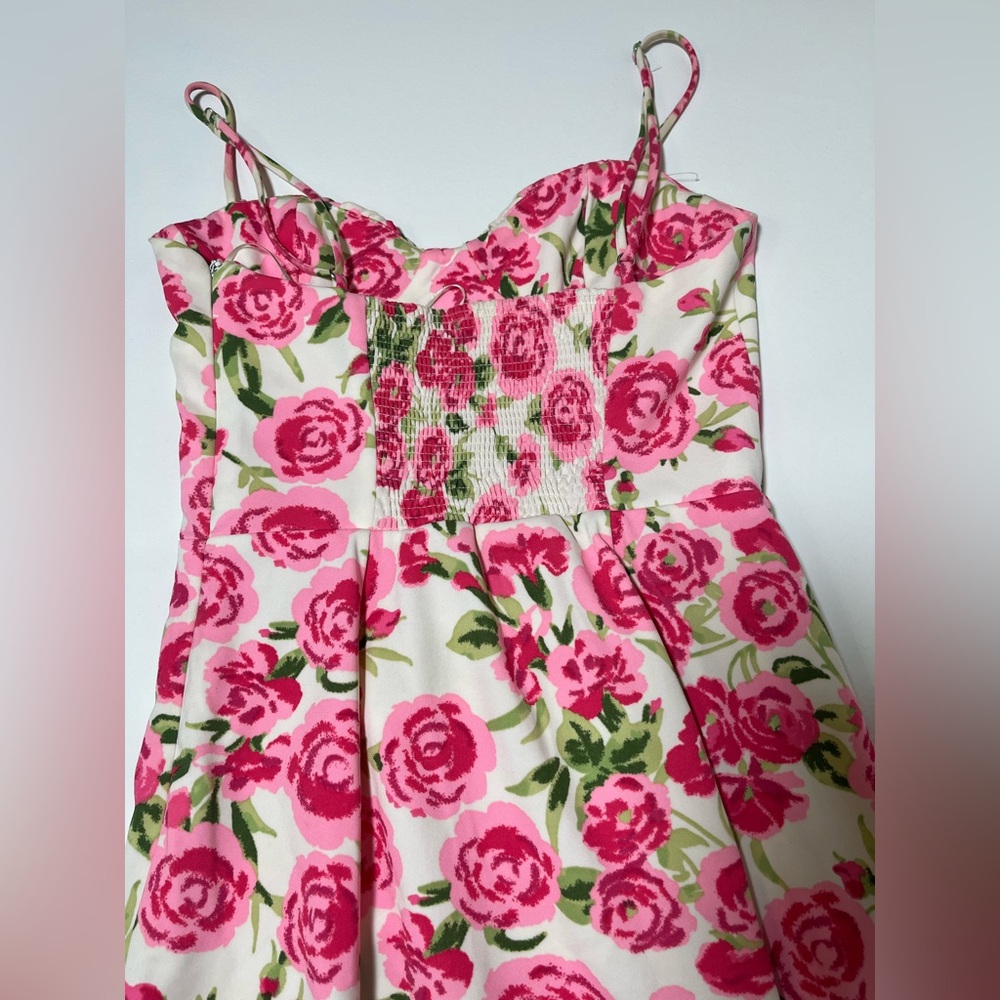 Zara Strapless Floral Pink and Green Dress Size Small - Picture 8 of 16